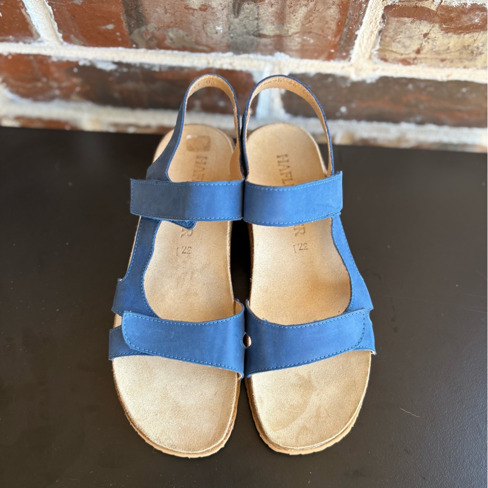 Haflinger Octavia Blue Leather Strappy Adjustable Sandals Size 37 / 6